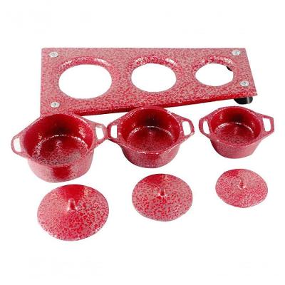 Kit Panelas Mini Fogão A Lenha Alumínio Craqueadas Vermelho