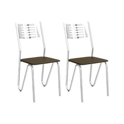 Kit 2 Cadeiras Sala Jantar Nápoles 2C045  2 Un Cromado/Courano Marrom - Kappesberg