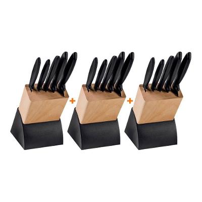 Kit - 3 Jogos De Facas Plenus Lâminas Aço Inox E Suporte De Madeira 6 Peças - Tramontina