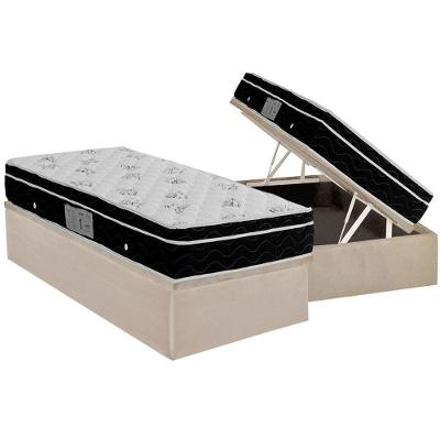 Cama Box Baú Solteiro: Colchão Molas Bonnel Ortobom Nanolastic Physical + Base CRC Suede Clean(88x188)