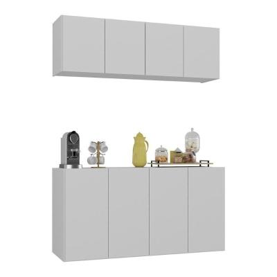 Kit Aparador Buffet Com Armário Aéreo 4 Portas Cantinho Do Café Multimóveis Mp1074 Branco Branco