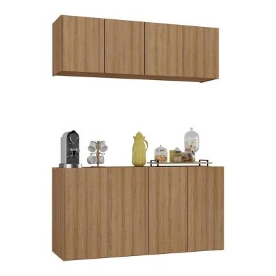 Kit Aparador Buffet Com Armário Aéreo 4 Portas Cantinho Do Café Multimóveis Mp1074 Rustic Rustic