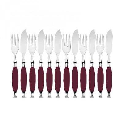 Kit Garfo E Faca Peixe Cozinha 12 Pçs Bordô Country Bugatti