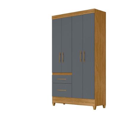 Guarda-roupa De Solteiro 4 Portas 2 Gavetas Madri Freijó/cinza Moval Freijó/cinza