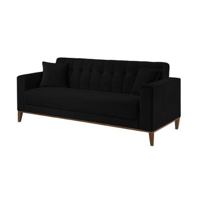 Sofa Liverpool 3 Lugares 195 Cm Base Madeira Talento Móveis Veludo Paris Preto
