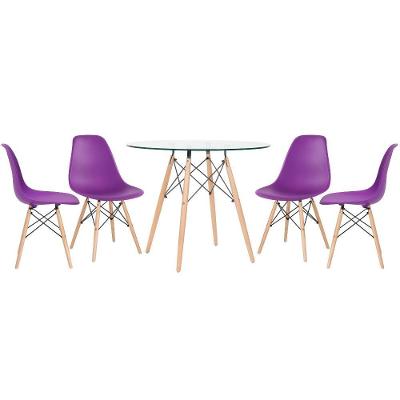 Mesa Redonda Eames Com Tampo De Vidro 90 Cm + 4 Cadeiras Eiffel Dsw Roxo