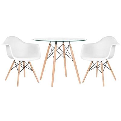 Mesa Redonda Tampo De Vidro 90 Cm + 2 Cadeiras Branco
