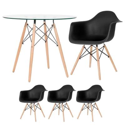 Mesa Redonda Tampo De Vidro 90 Cm + 3 Cadeiras Preto