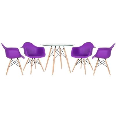 Mesa Redonda Tampo De Vidro 90 Cm + 4 Cadeiras Roxo