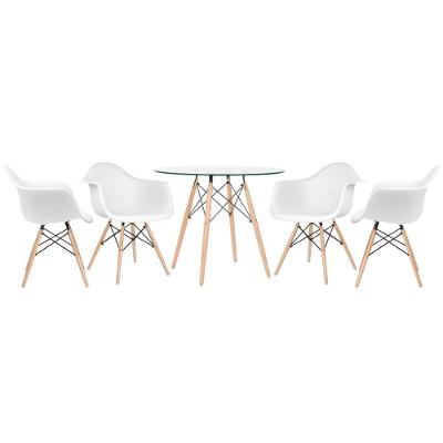 Mesa Redonda Tampo De Vidro 90 Cm + 4 Cadeiras Branco