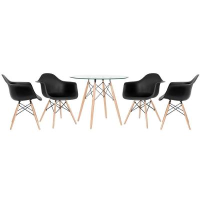 Mesa Redonda Tampo De Vidro 90 Cm + 4 Cadeiras Preto