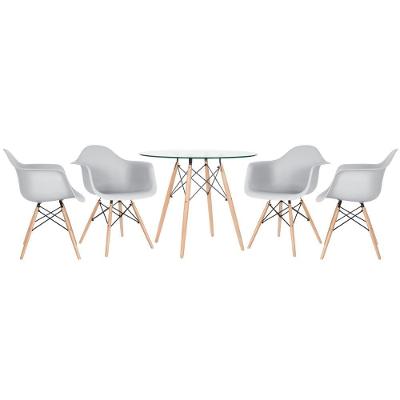 Mesa Redonda Tampo De Vidro 90 Cm + 4 Cadeiras Cinza-claro