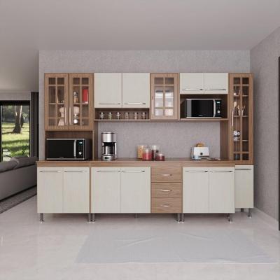 Cozinha Modulada Completa Fidelitá Paris 6 Peças 295cm 15 Portas 3 Gavetas Com Tampo Nogal/salinas