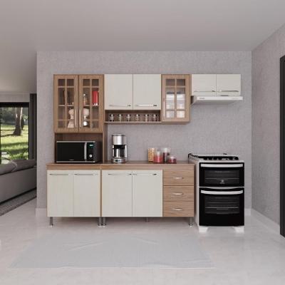 Cozinha Modulada Compacta Fidelitá Paris 4 Peças 260cm 11 Portas 3 Gavetas Com Tampo Nogal/salinas