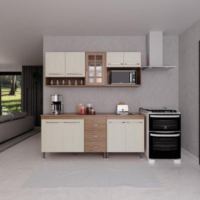 Cozinha Modulada Compacta Fidelitá Paris 4 Peças 190cm 9 Portas 3 Gavetas Com Tampo Nogal/salinas