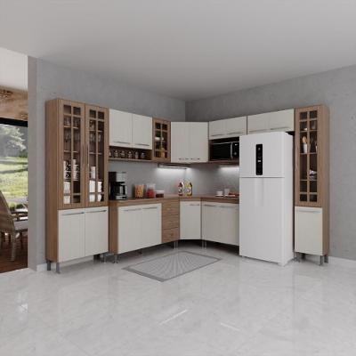 Cozinha Modulada Completa Fidelitá Paris 9 Peças 515cm 20 Portas 3 Gavetas Com Tampo Nogal/salinas