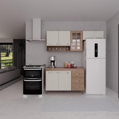Cozinha Modulada Compacta Fidelitá Paris 3 Peças 190cm 7 Portas 3 Gavetas Com Tampo Nogal/salinas