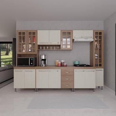 Cozinha Modulada Completa Fidelitá Paris 6 Peças 295cm 15 Portas 3 Gavetas Com Tampo Nogal/salinas