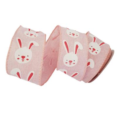 Fita Aramada Rosa Com Coelhinho Branco Comp 9.14m