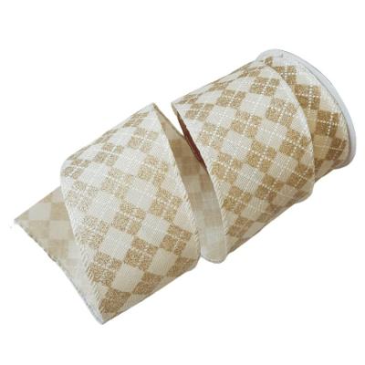 Fita Decorativa Natal Poliéster Bege/dourada Comp 9.14m X Larg 6.50cm