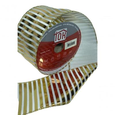 Fita Decorativa Dourada E Branca De Listras Ft719