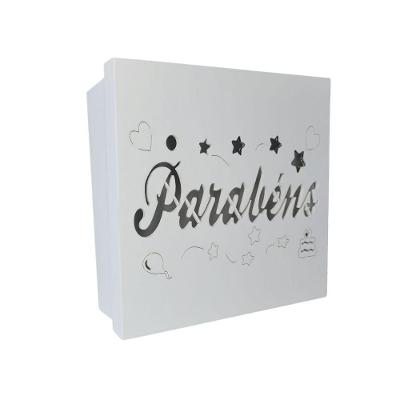 Caixas Personalizadas Brancas 100% Mdf (17x17x07) Parabéns Emoji