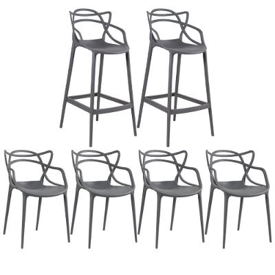 Kit 4 Cadeiras + 2 Banquetas Altas Masters Allegra Cinza Escuro