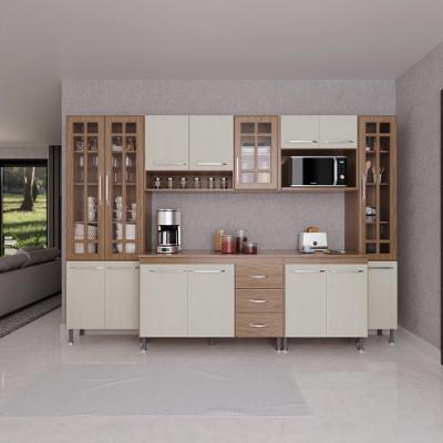 Cozinha Modulada Completa Fidelitá Paris 6 Peças 295cm 15 Portas 3 Gavetas Com Tampo Nogal/salinas