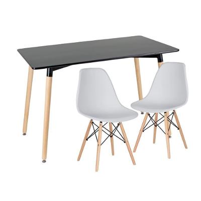 Kit - Mesa De Jantar Retangular Eames 60 X 120 Cm Preto + 2 Cadeiras Eiffel Dsw Cinza Claro