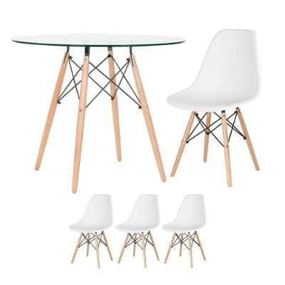Mesa Redonda Eames Com Tampo De Vidro 90 Cm + 3 Cadeiras Eiffel Dsw Branco