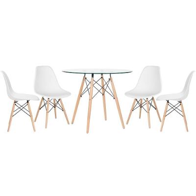 Mesa Redonda Eames Com Tampo De Vidro 90 Cm + 4 Cadeiras Eiffel Dsw Branco