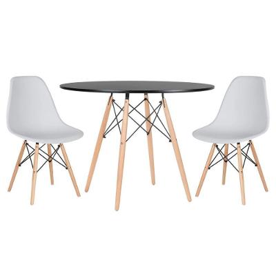 Mesa Redonda 100 Cm Preto + 2 Cadeiras Cinza Claro