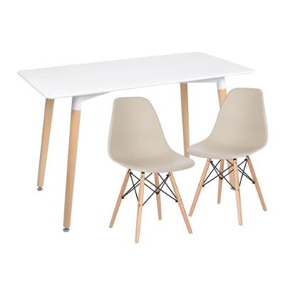 Kit Mesa De Jantar 60 X 120cm Branco + 2 Cadeiras Nude