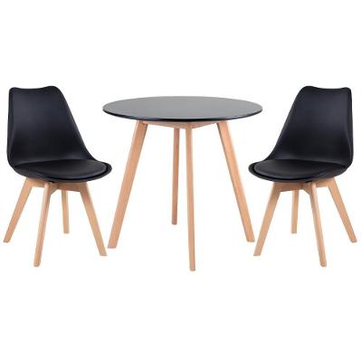 Mesa Redonda 80 Cm Preto + 2 Cadeiras Leda Preto Mesa Preto Com Cadeiras Preto