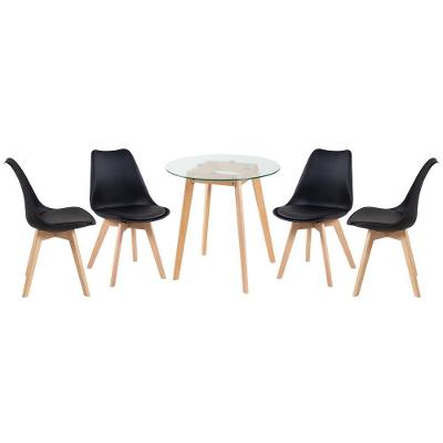 Mesa Redonda Com Tampo De Vidro 70 Cm + 4 Cadeiras Pretas