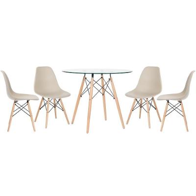 Mesa Redonda Eames Com Tampo De Vidro 90 Cm + 4 Cadeiras Eiffel Dsw Nude