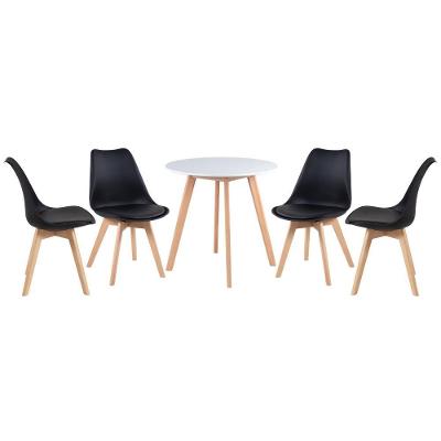 Mesa De Jantar Redonda 70 Cm Branco + 4 Cadeiras Leda Preto
