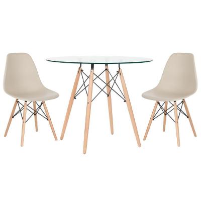 Mesa Redonda Eames Com Tampo De Vidro 90 Cm + 2 Cadeiras Eiffel Dsw Nude