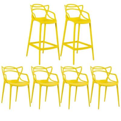 Kit 4 Cadeiras + 2 Banquetas Altas Masters Allegra Amarelo