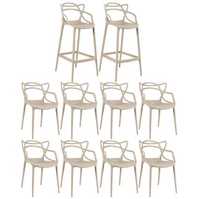 8 Cadeiras + 2 Banquetas Altas Masters Allegra Nude