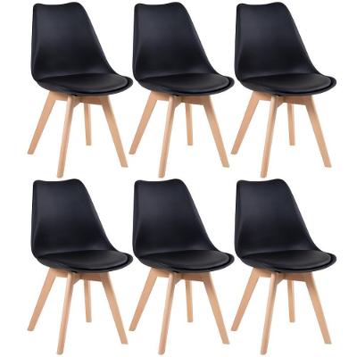 Kit 6 Cadeiras Com Assento Estofado Leda Preto