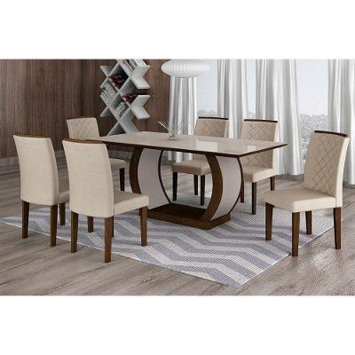 Conjunto: Mesa Sala Jantar Jade Kit 8 Un Imbuia/Linho Esmeralda - Rufato
