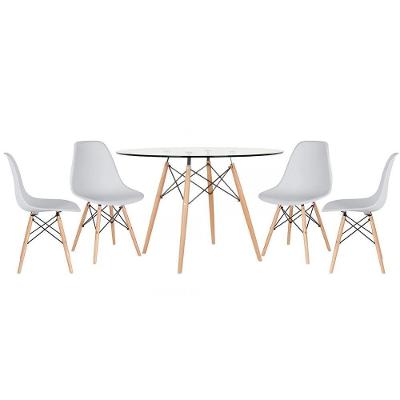 Mesa Redonda Eames 120cm + 4 Cadeiras Cinza Claro