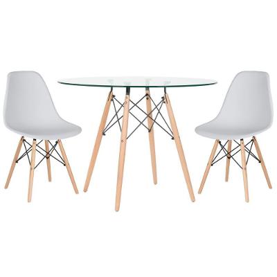 Mesa Redonda Eames 100cm + 2 Cadeiras Cinza Claro