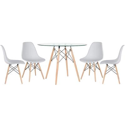 Mesa Redonda Eames 100cm + 4 Cadeiras Cinza Claro