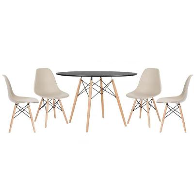 Mesa Redonda Eames 120cm Preto + 4 Cadeiras Nude