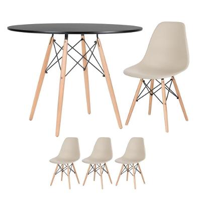 Mesa Redonda Eames 100cm Preto + 3 Cadeiras Nude