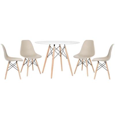 Mesa Redonda Eames 100cm Branco + 4 Cadeiras Nude