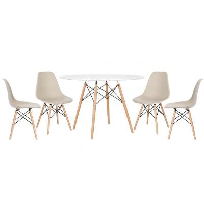 Mesa Redonda Eames 120cm Branco + 4 Cadeiras Nude