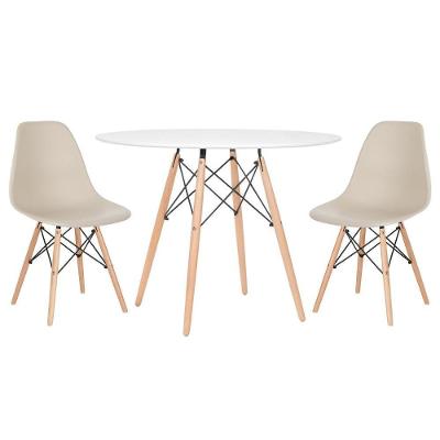 Mesa Redonda Eames 100cm Branco + 2 Cadeiras Nude